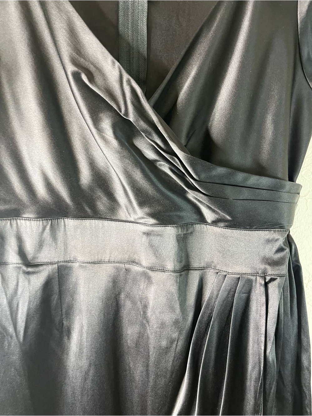 Pin Up Couture Ava Faux Wrap Sash Wiggle Dress in Satin Black - Picture 6 of 15